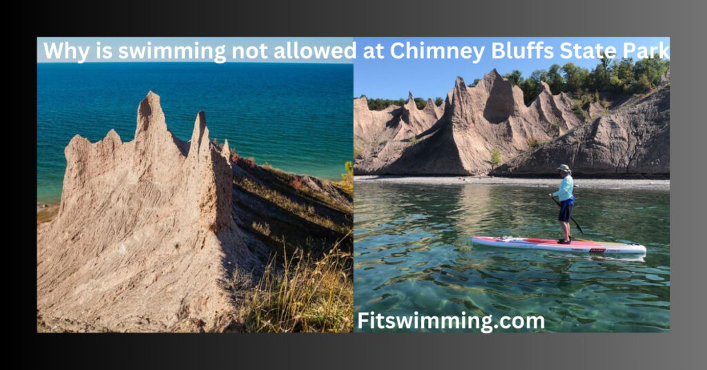 Why is swimming not allowed at Chimney Bluffs State Park